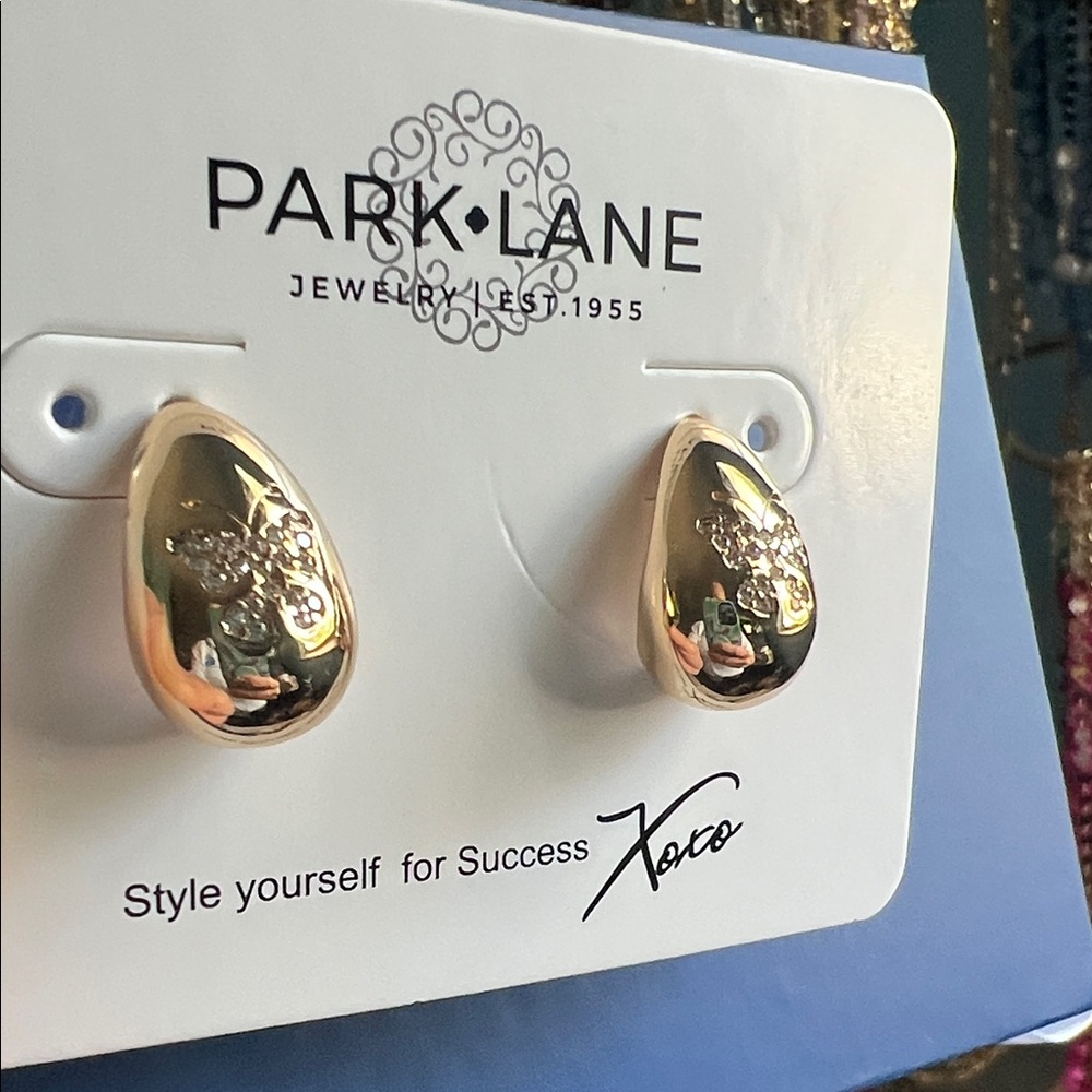 Park Lane Gold Teardrop Earrings with Floral Accent